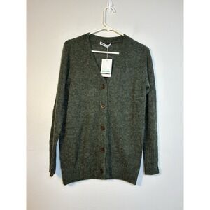 NEW! PACAS WOMEN'S LONG BUTTON DOWN CARDIGAN GREEN SZ SMALL BABY ALPACA PREPPY